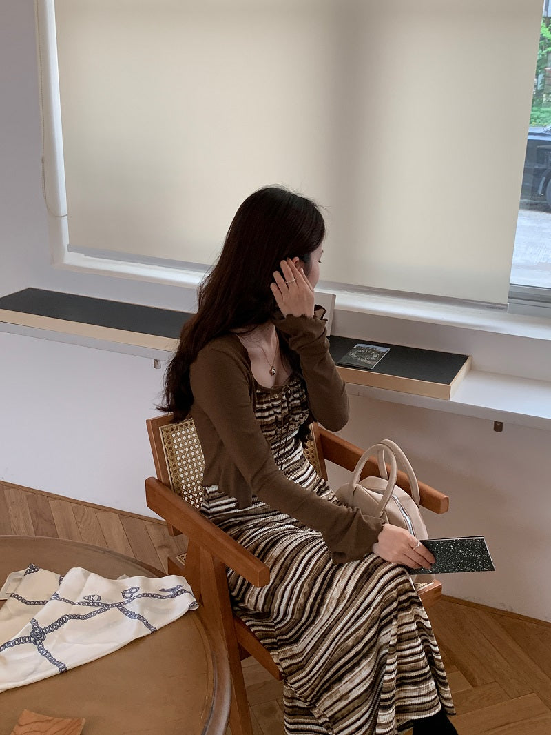 Wed. 美拉德色系條紋連身裙&防曬薄外套