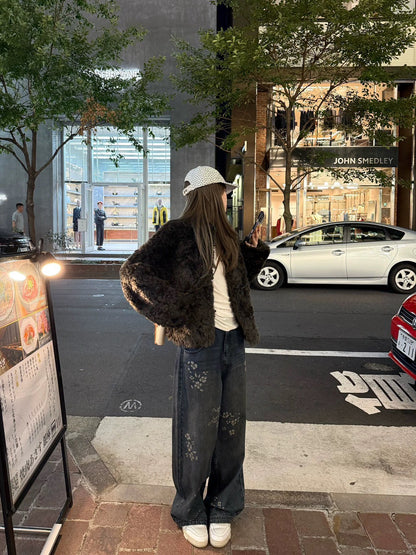 Fri. 高腰定染花貓鬚刷色闊腿褲