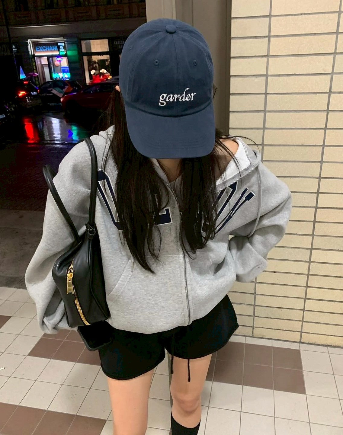 Mon. 韓chic休閒百搭加絨版連帽雙拉鏈外套 藍/灰