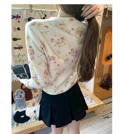 Thu. 花束日報 小眾碎花針織外套