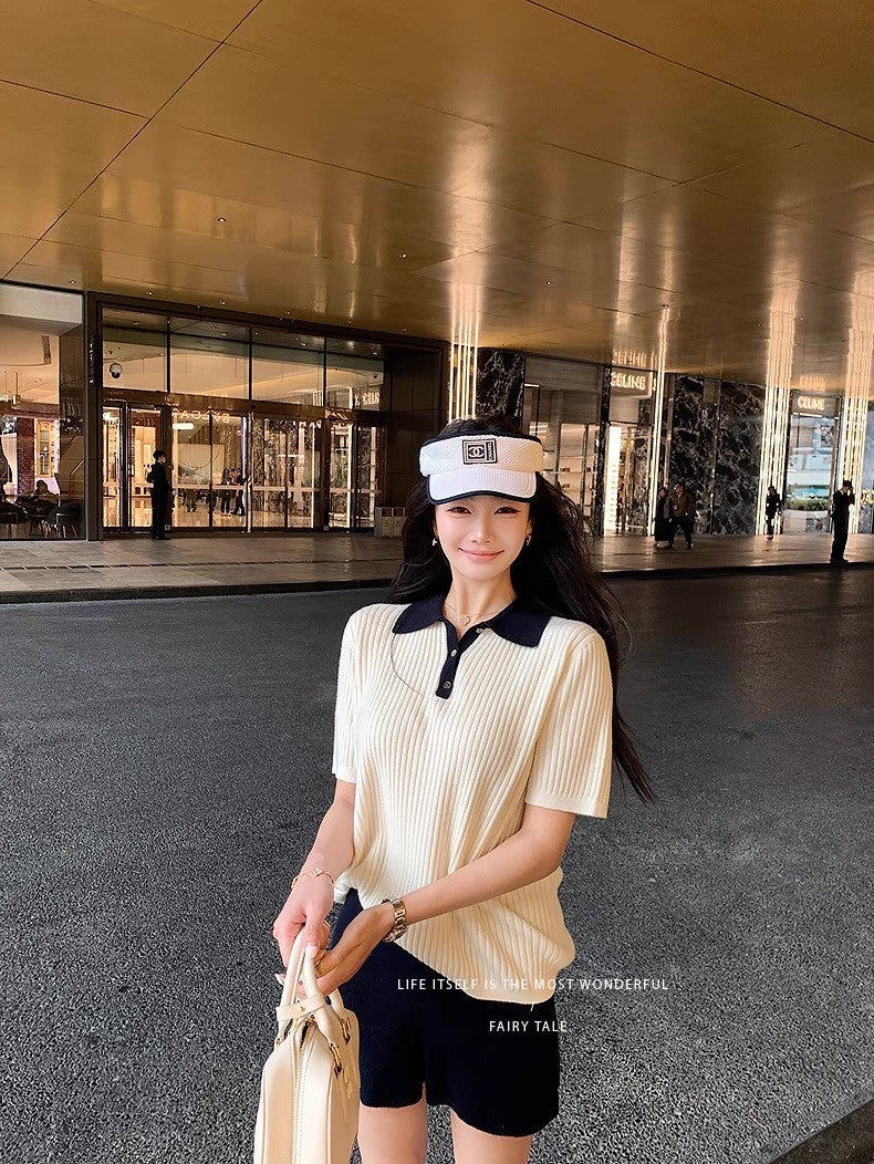 Thu. Miu時髦模範生 網球風撞色休閒針織套裝 藍白