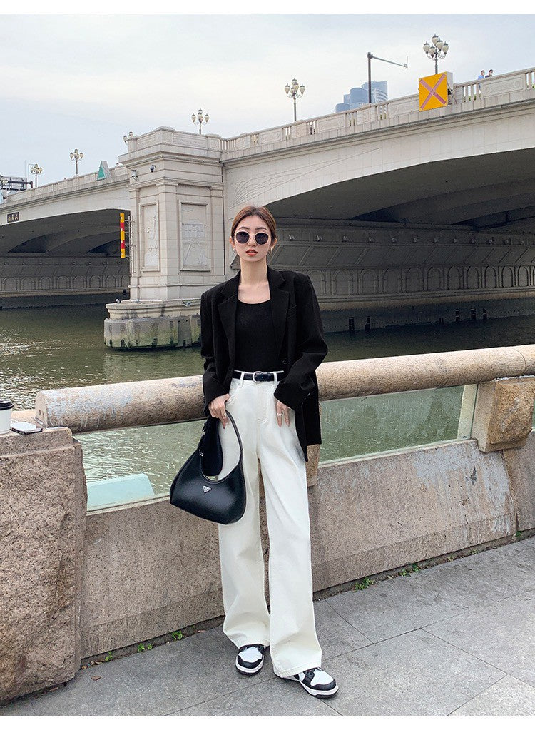 Tue. 休閒小白褲 日常百搭高腰直筒褲