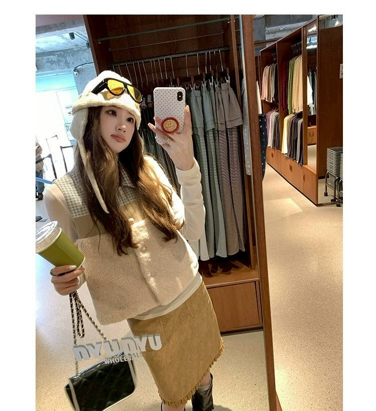 Thu. 秋冬復古褶皺半身裙 卡其