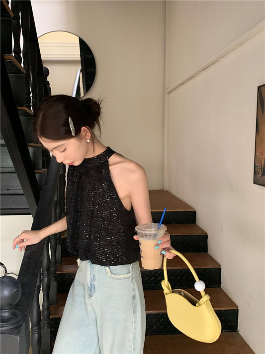 Thu. 亮片削肩質感背心