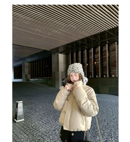 Thu. 卡斯托鎮仿狐狸毛領瘦瘦羽絨外套 卡其