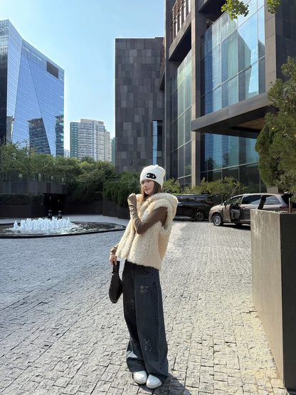 Fri. 高腰定染花貓鬚刷色闊腿褲