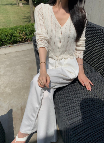 Tue. 氣質排扣針織空調外套 灰/米白