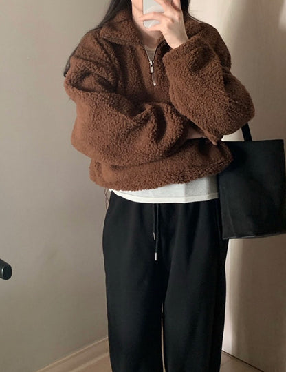 Fri. 鬆弛感n+泰迪毛毛立領毛衣 卡其/咖色