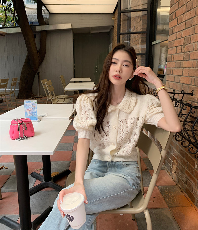 Thu. 氣質繡花縷空上衣 白