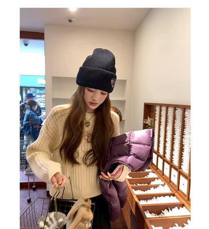 Thu. 麥迪大道小天使刺繡圓領羊毛衣 米