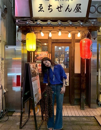 Mon. 寶石藍萾麻棉寬鬆慵懶襯衫