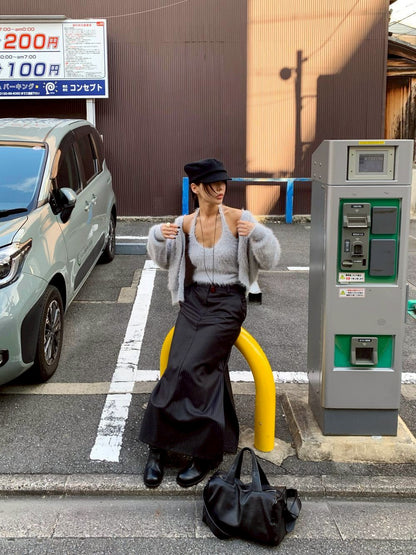 Mon. 歐美水貂毛鬆弛感上衣2件套 米/灰