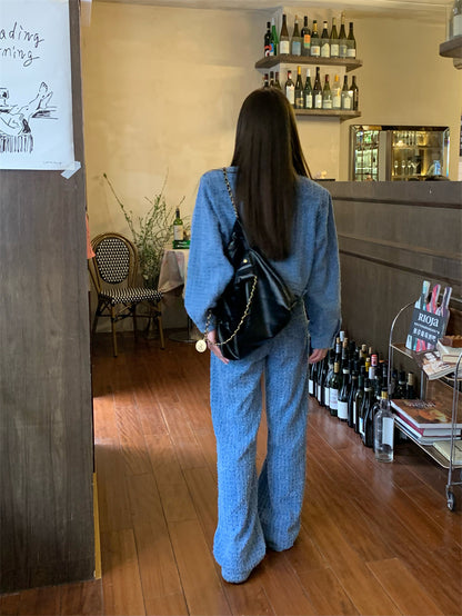 Sat. 小香風格紋壓印牛仔外套 & 直筒褲