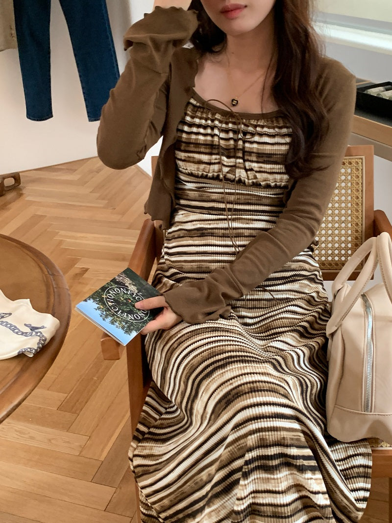 Wed. 美拉德色系條紋連身裙&防曬薄外套