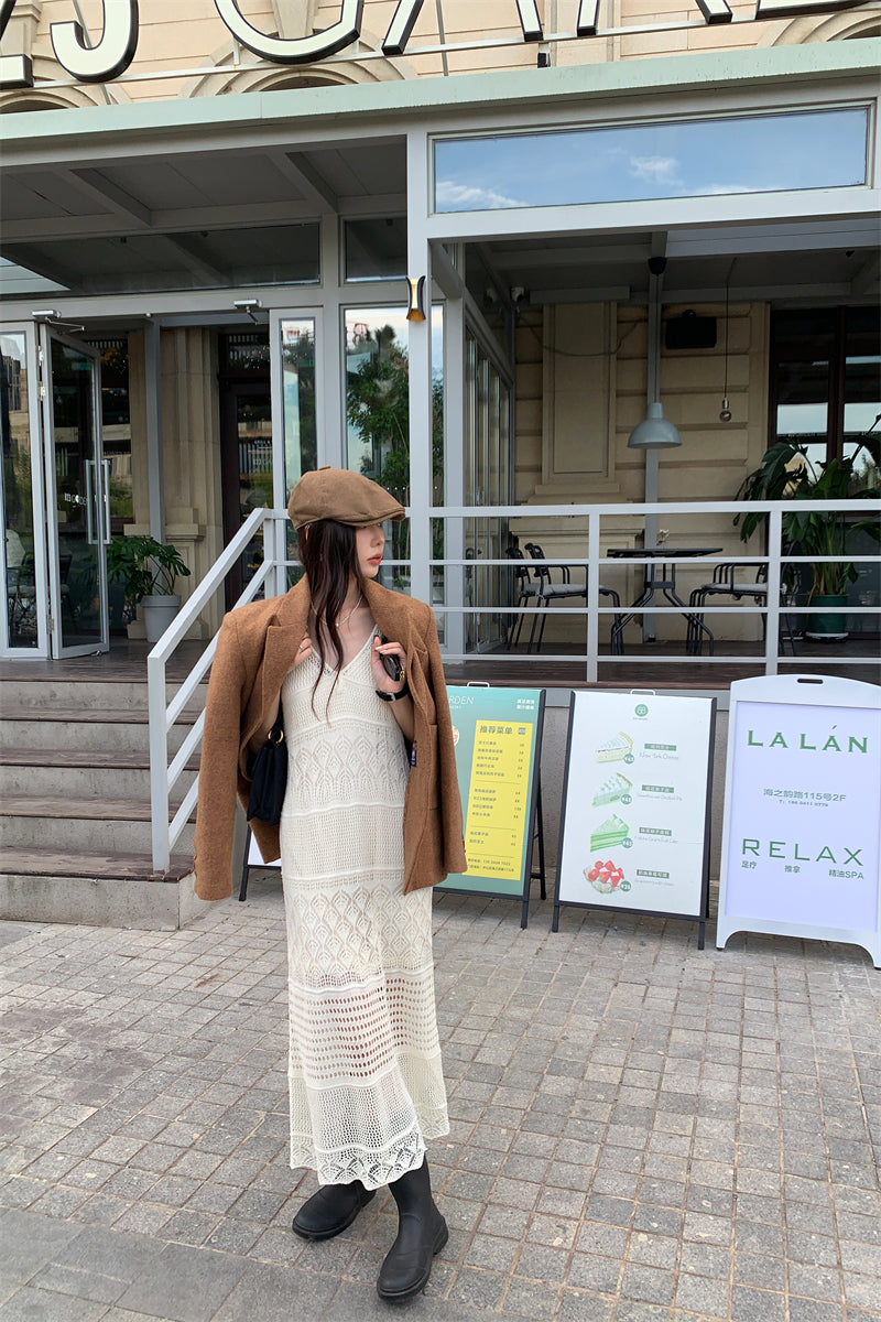 Mon. 羊毛混紡廓形西裝外套 & 優雅縷空繡花連身裙