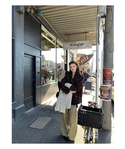 Thu. 博西雅重工時髦休閒皮衣夾克 棕