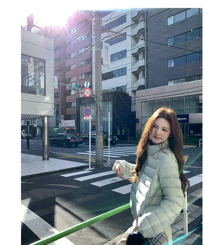 Thu. 阿爾納花園高90國際絨美式排骨羽絨外套 香檳金/蘋果綠