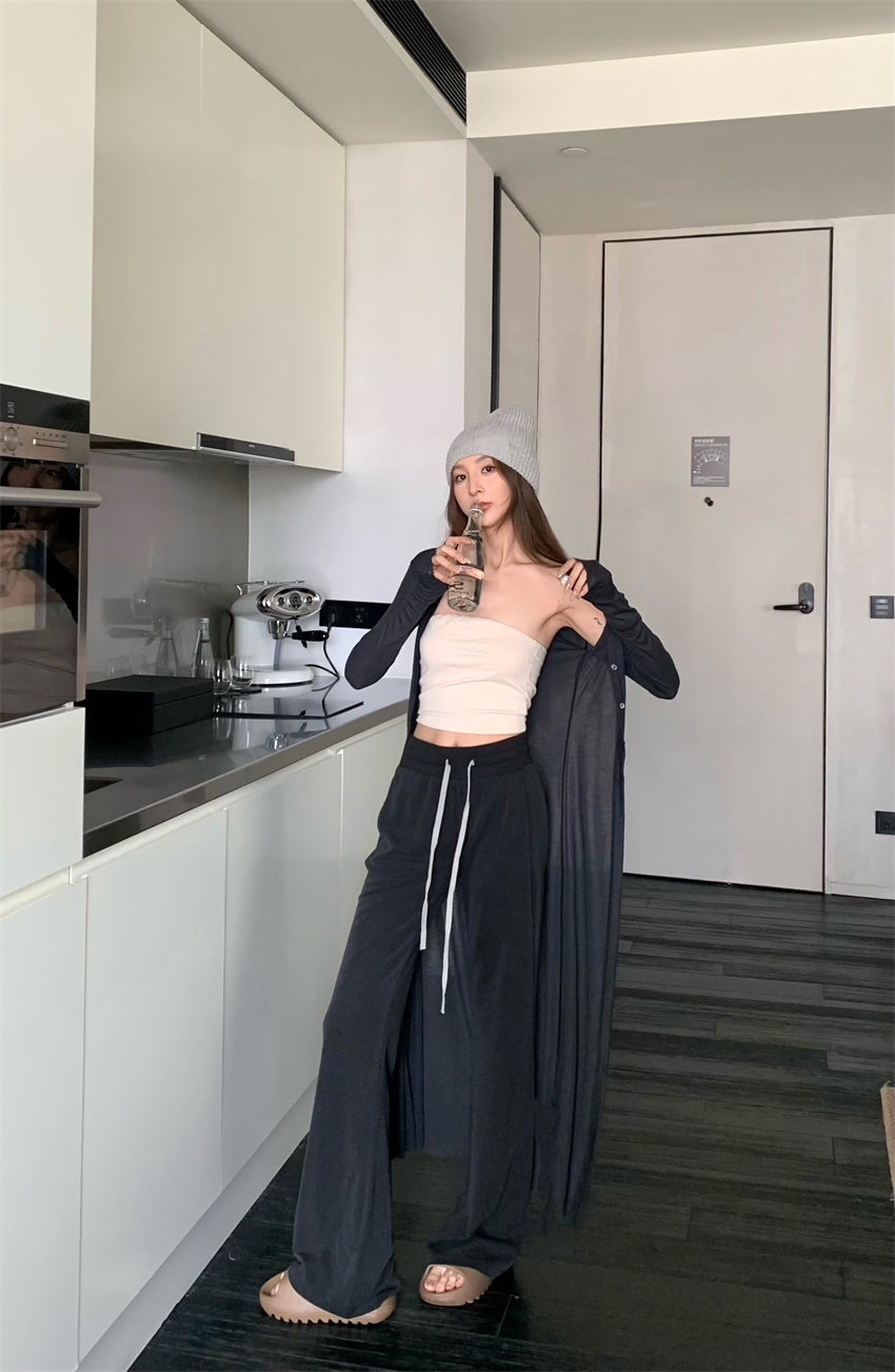 Wed. 慵懶透視感長外套 & 高腰休閒褲