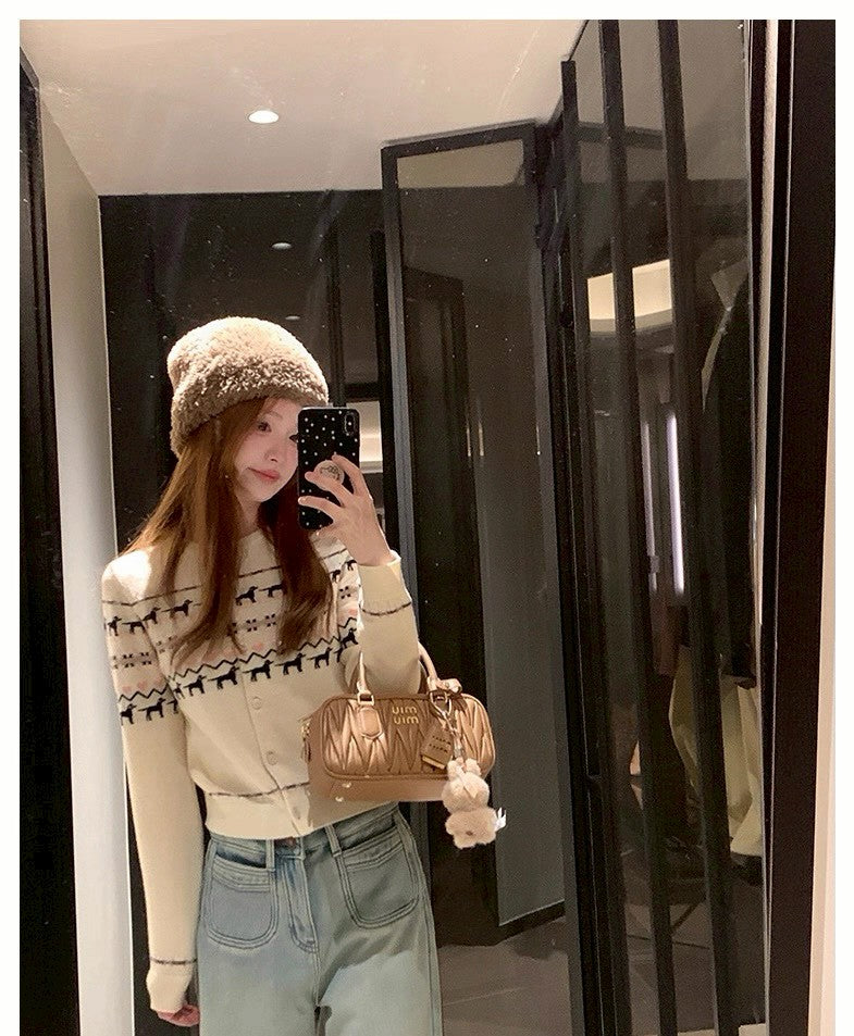 Mon. 北歐童話修勾刺花羊毛針織外套 白/黑