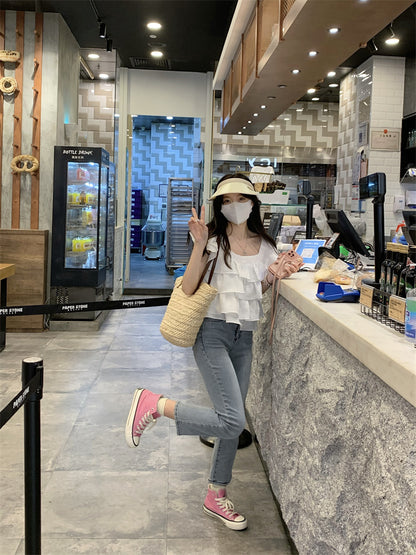 Wed. 韓國荷葉邊質感上衣 白