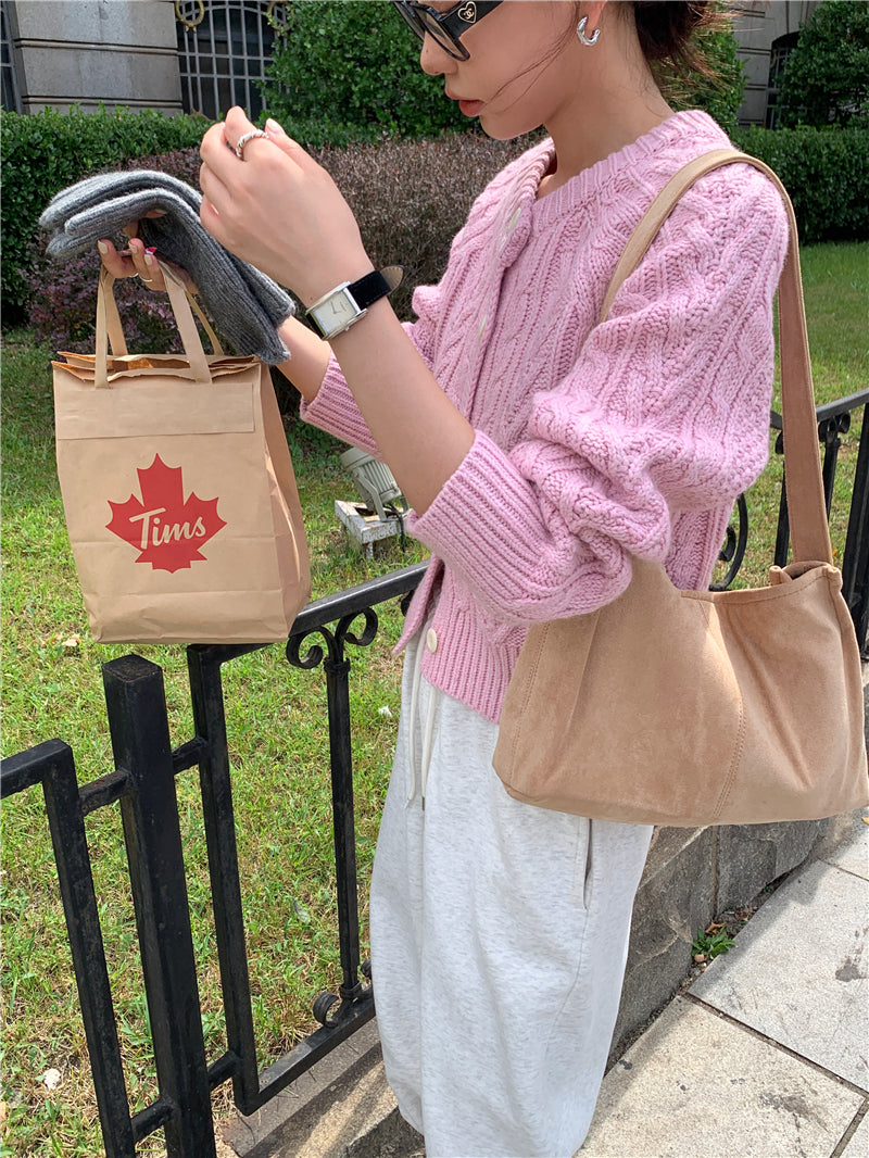 Mon. 麻花毛線編織外套 淺粉