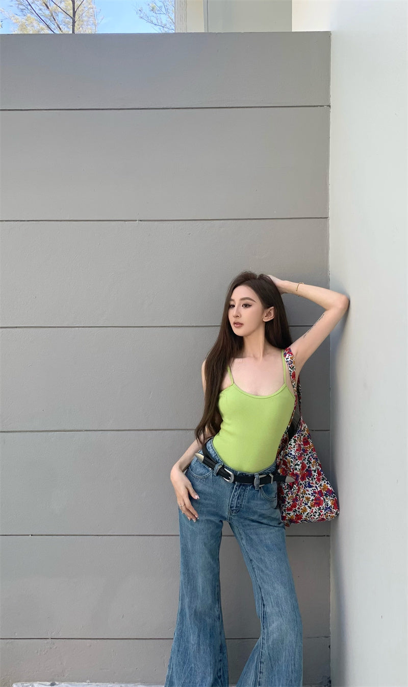 Mon. 復古水洗淺色牛仔喇叭褲