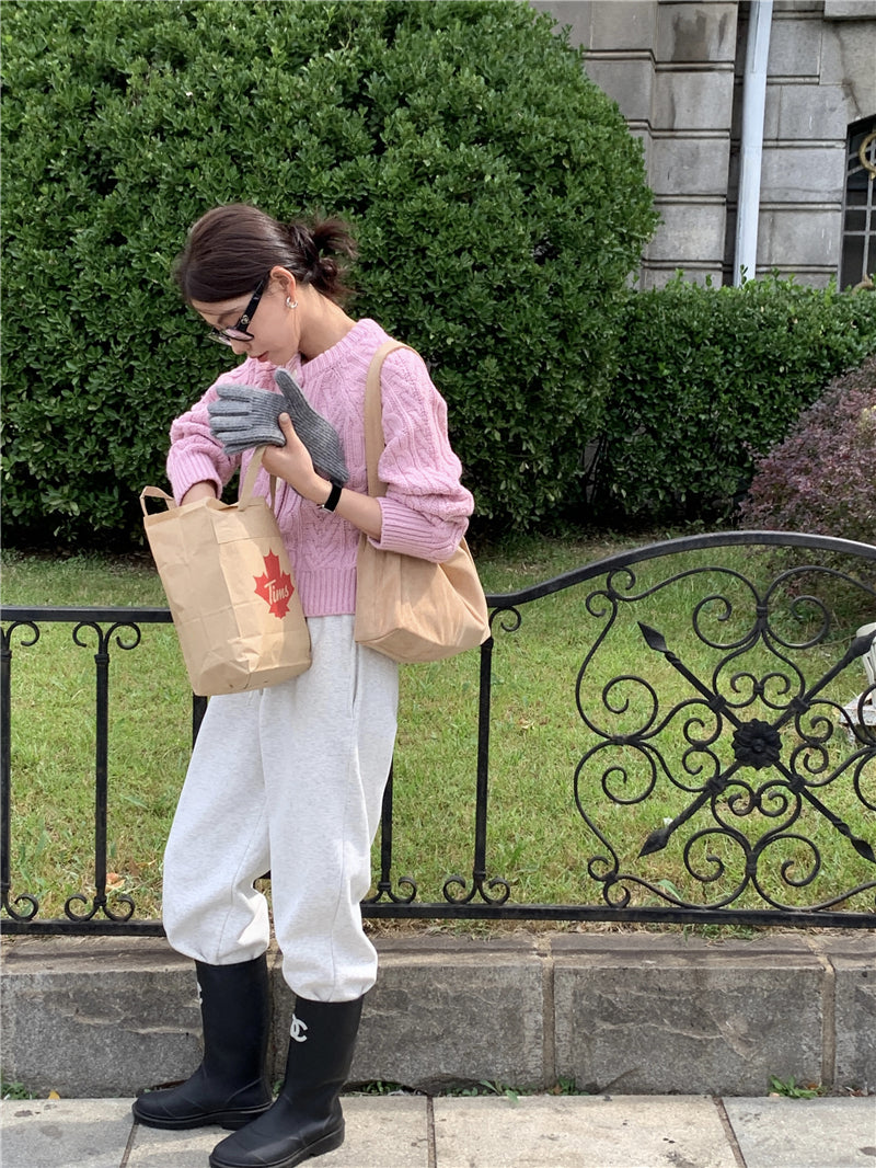 Mon. 麻花毛線編織外套 淺粉