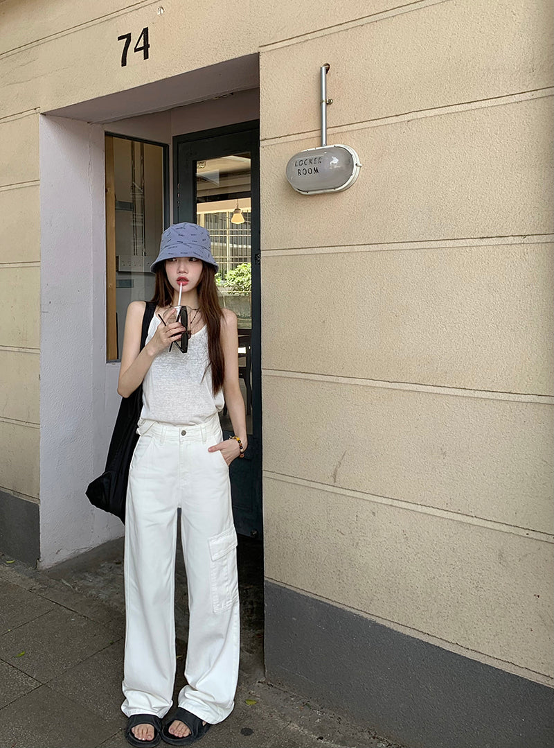 Fri. 大口袋牛仔工裝褲 米白