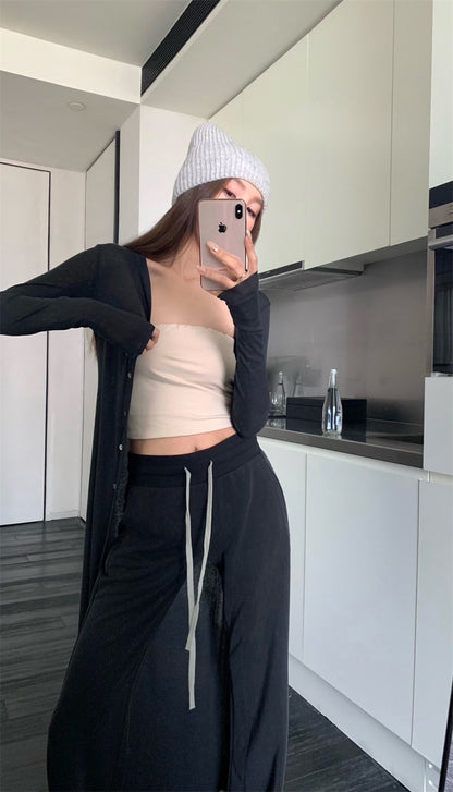 Wed. 慵懶透視感長外套 & 高腰休閒褲