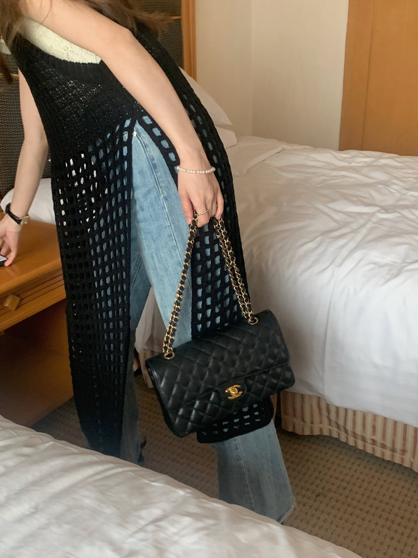 Thu. 縷空網子設計連身衣 黑