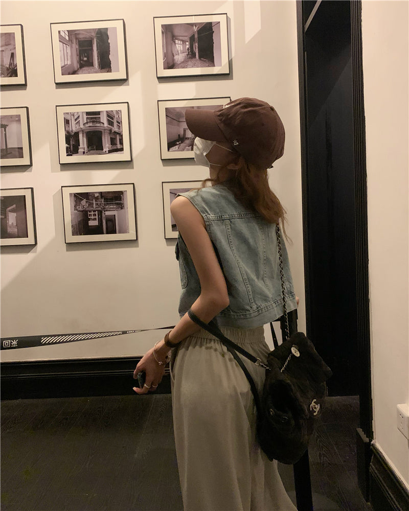 Wed. 復古丹寧短版背心