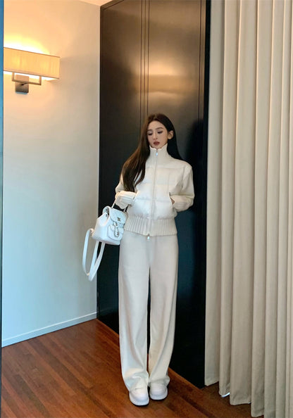 Sun. 美式休閒高領針織拼接羽絨外套