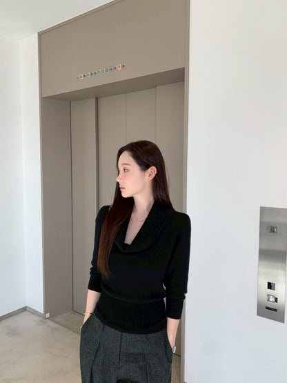 Mon. TH高蘯領修身針織上衣 灰/黑/咖