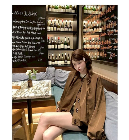 Thu. 明媚香港 復古花苞圓領夾克 咖