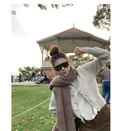 Thu. 海灣花園 混紡羊毛百搭針織開衫 紫/灰米