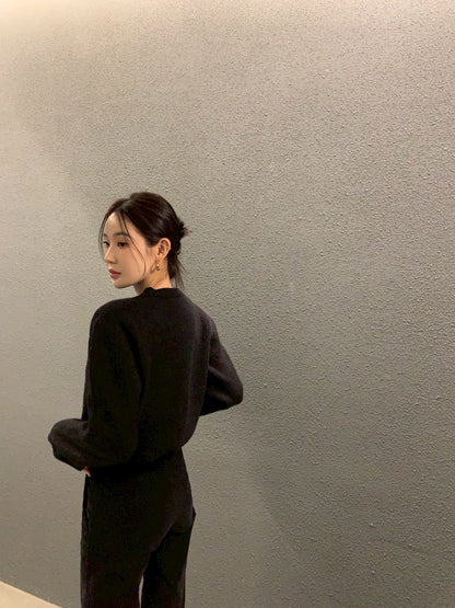 Fri. 斗篷疊穿氣質針織顯瘦2件式上衣 杏/黑