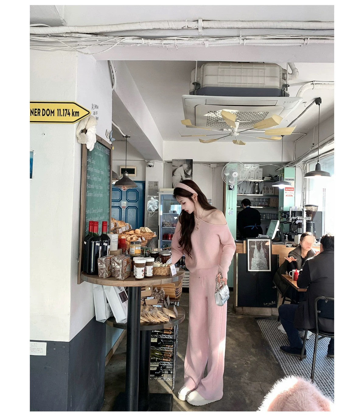 Mon. 元英白月光 韓女慵懶斜肩針織套裝 粉