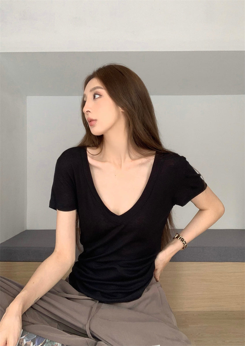 Mon. 慵懶大V領純色上衣 黑