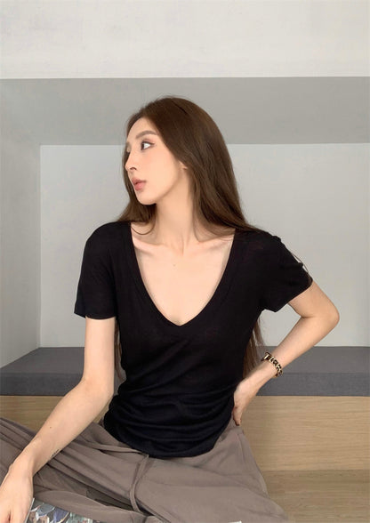 Mon. 慵懶大V領純色上衣 黑