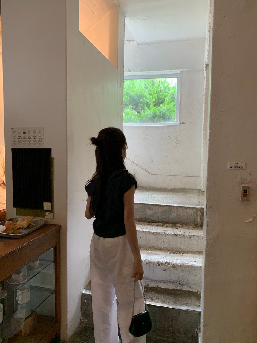 Tue. Ins氣質格紋斜領上衣 黑灰格