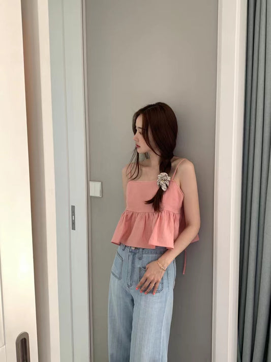 Wed. 後背綁帶美胸短版背心 粉