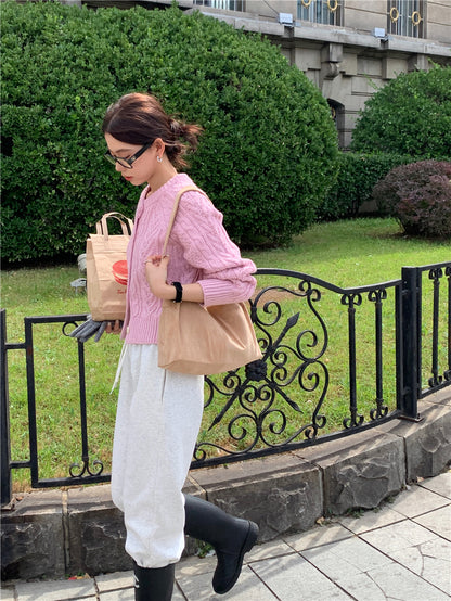 Mon. 麻花毛線編織外套 淺粉