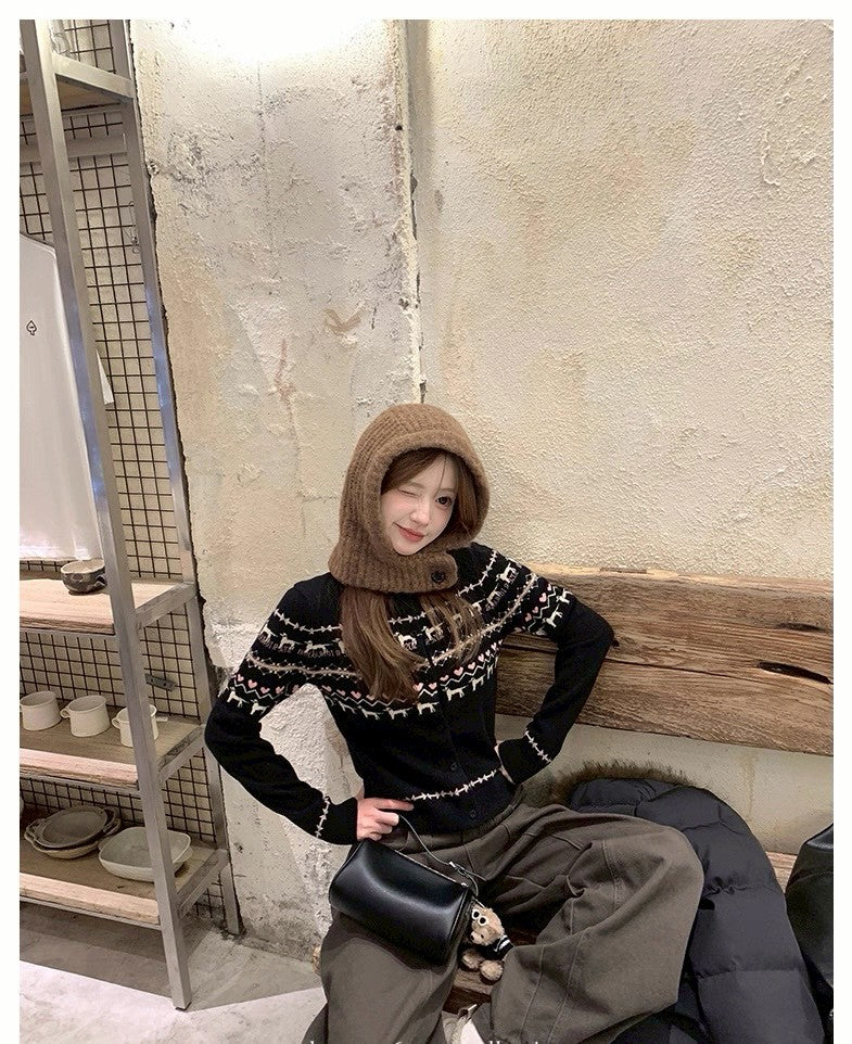 Mon. 北歐童話修勾刺花羊毛針織外套 白/黑