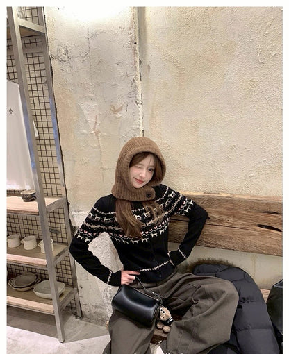 Mon. 北歐童話修勾刺花羊毛針織外套 白/黑