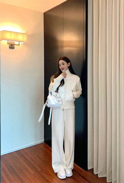 Sun. 美式休閒高領針織拼接羽絨外套