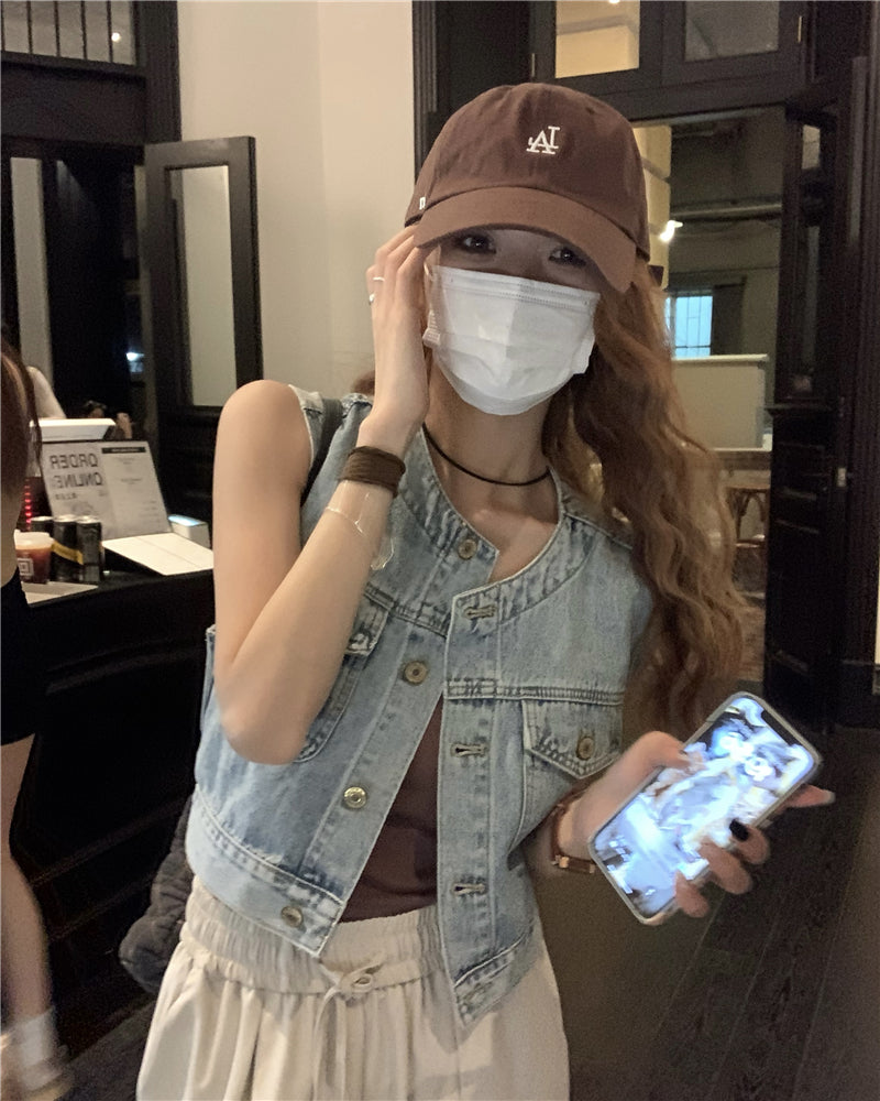 Wed. 復古丹寧短版背心