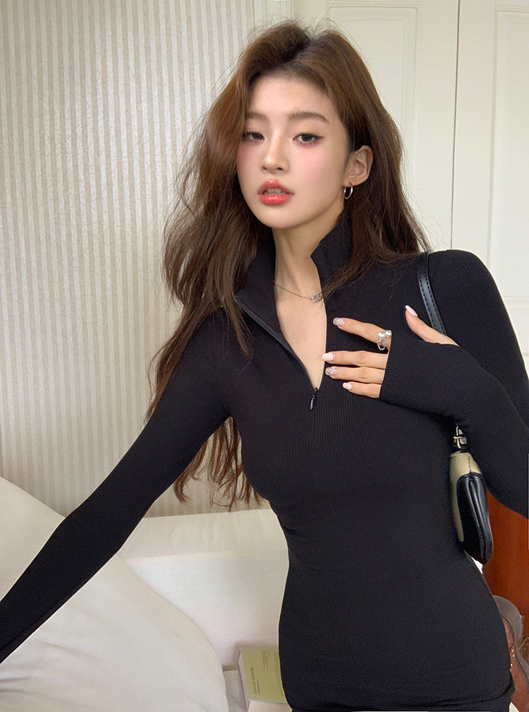 Wed. 半高領歐美性感包臀連身裙 黑