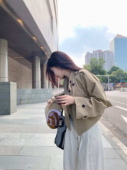 Mon. 立領雙排扣短版風衣