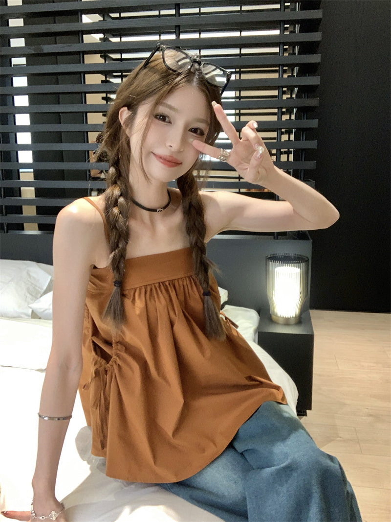 Mon. 焦糖色抓皺口袋上衣