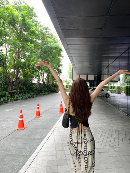 Sun. 後背綁帶平口上衣 老錢幾何半身魚尾裙